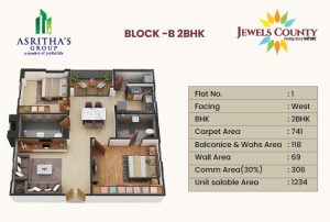 Asrithas Group Jewels County Floor Plan-Black B 2bhk 01